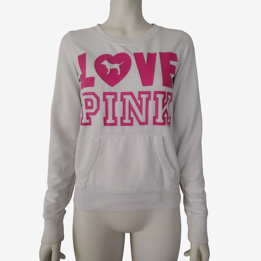 PINK Victoria's Secret White and Pink Crew Neck Sweater